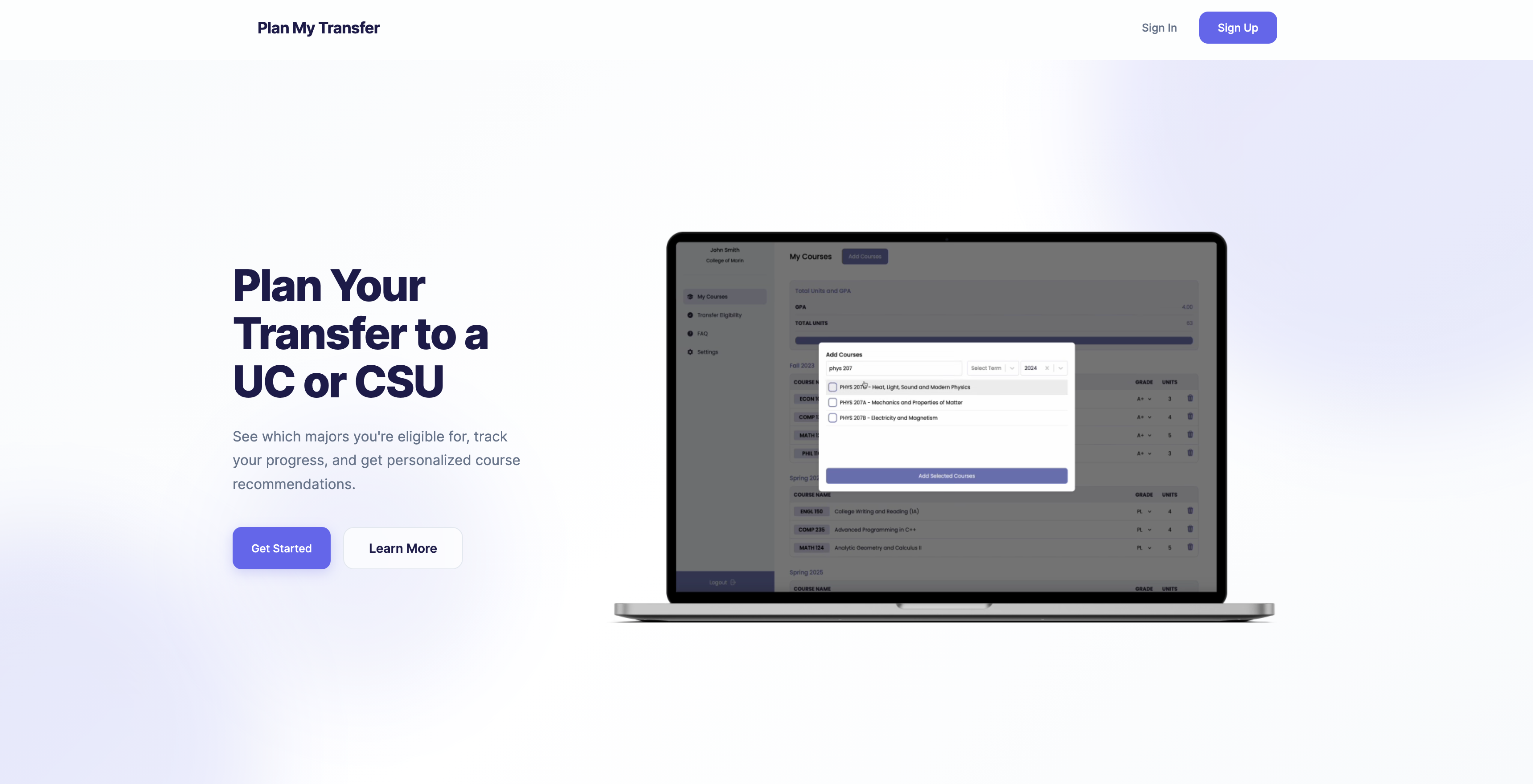 PlanMyTransfer application screenshot